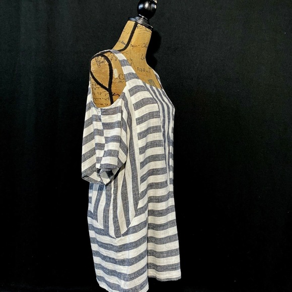 NEW Soft Surroundings S Linen Bl Tunic Top Pocket Shift Cold Shoulder Sunset - Picture 5 of 9